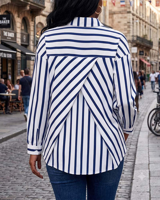 Blouse Rayée Dos Croix Irrégulière