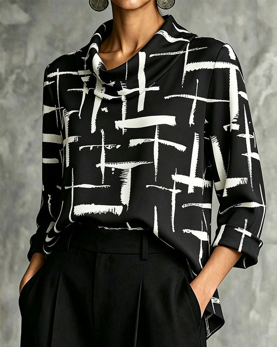 Blouse Col Drapé Mock Motif Croix