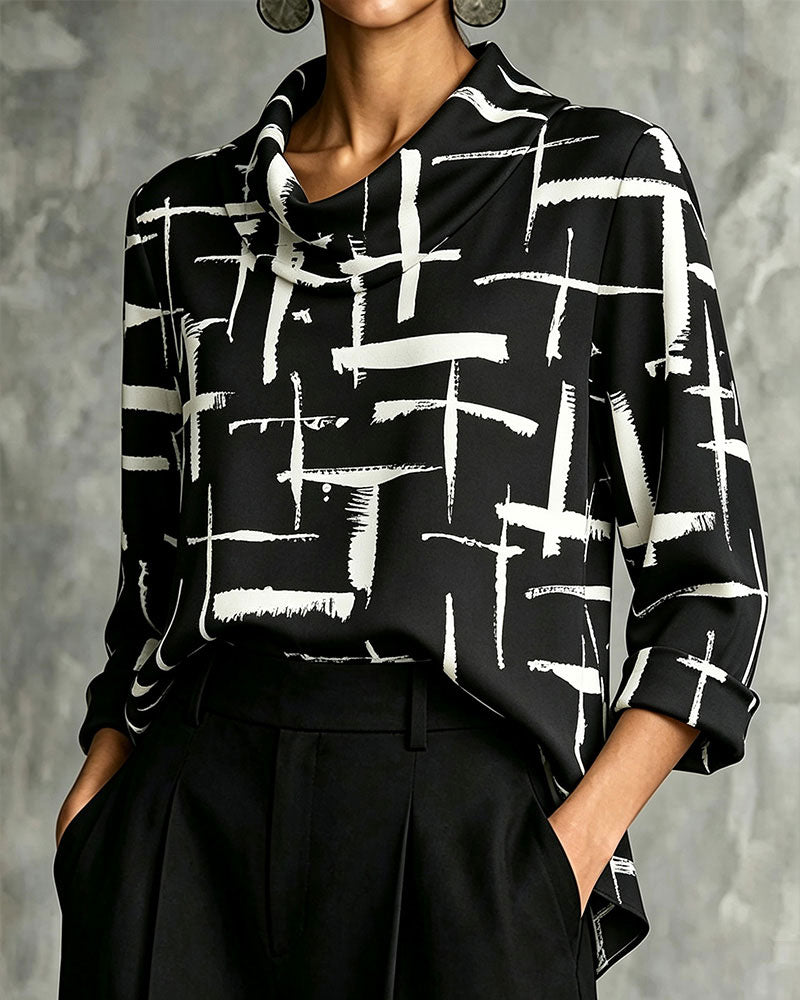 Blouse Col Drapé Mock Motif Croix