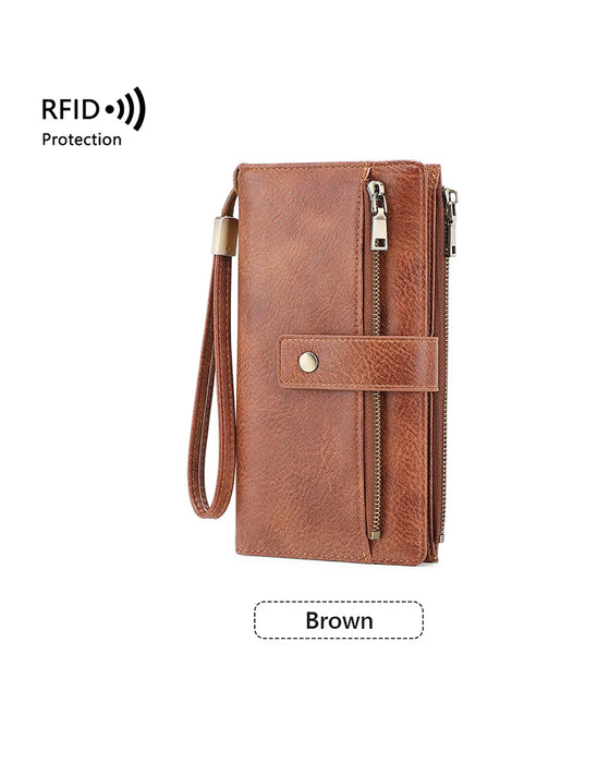 Portefeuille long femme, clutch élégante, portefeuille en cuir uni élégant avec protection RFID👛
