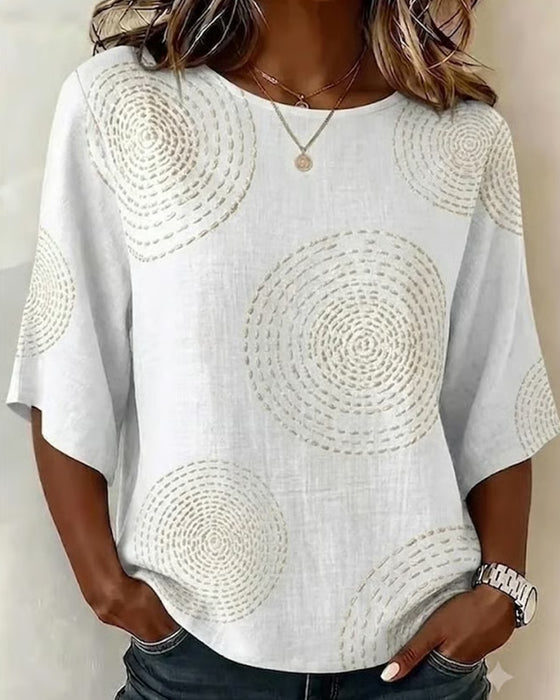 Blouse Imprimé Cercle Concentrique Lâche Manche Courte