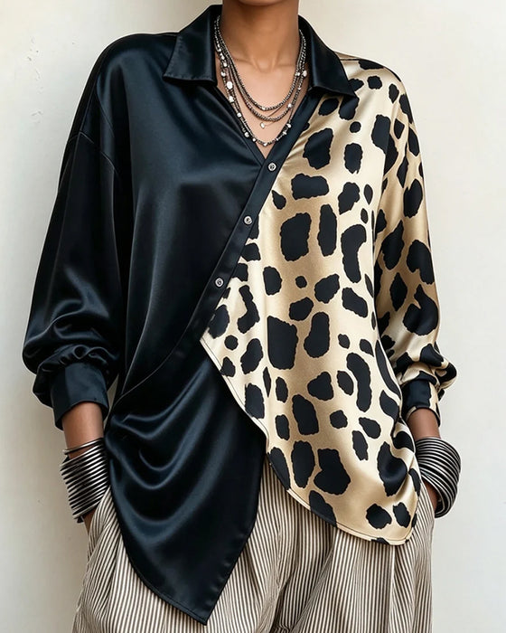 Blouse Irrégulier Imprimé Léopard Boutonné