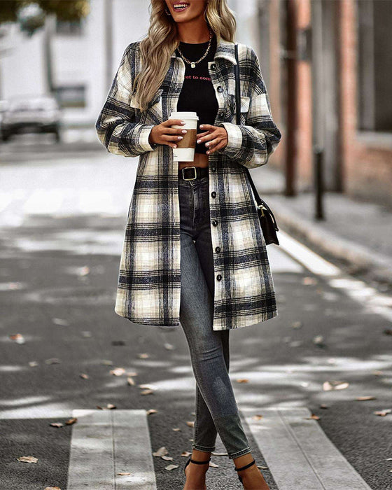 Chemise décontractée à imprimé écossais avec poche