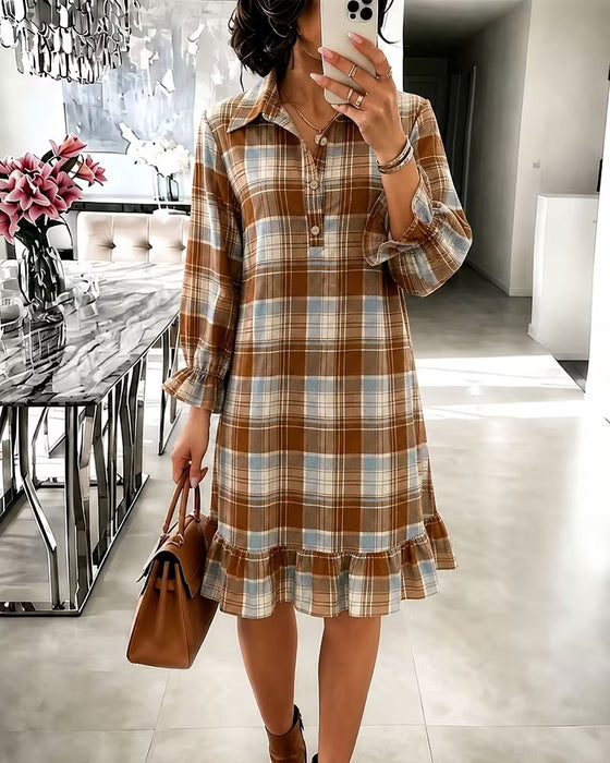 Robe Revers Bouton À Carreaux