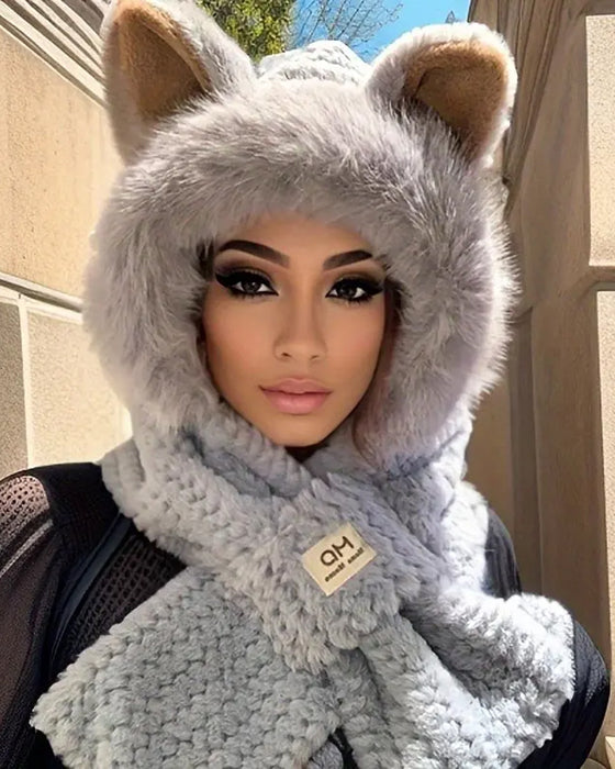 Hiver Chaud Chapeau Écharpe Avec Oreilles Animal Dessin Animé