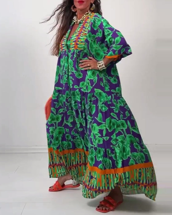 Robe longue décontractée imprimée à col en V