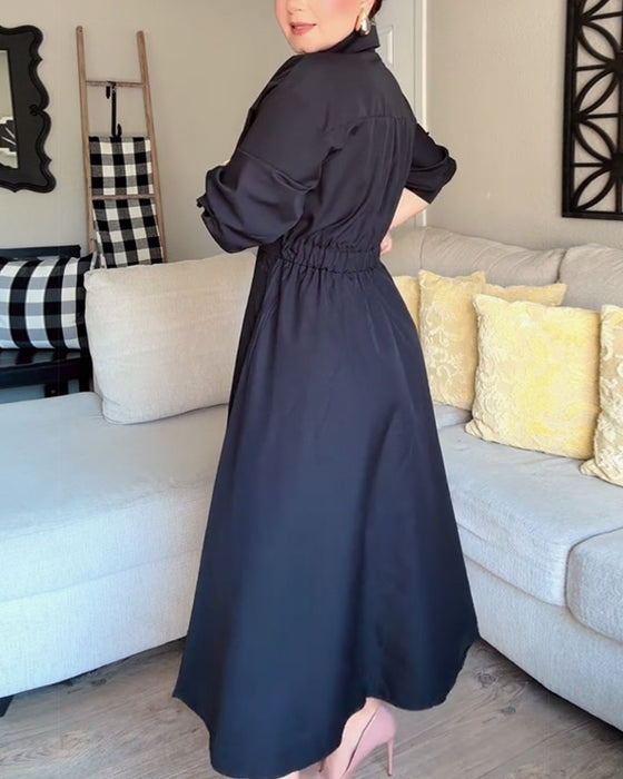 Robe Chemise À Revers À La Taille