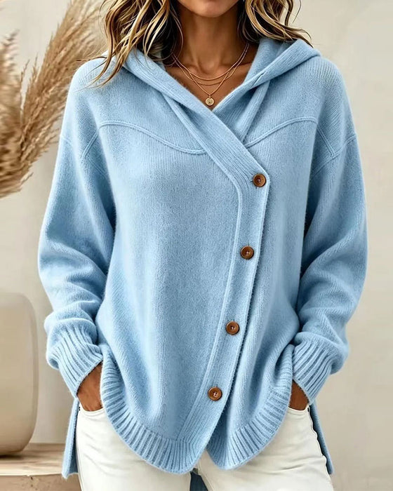 Pullover Boutonné Manches Longues À Capuche