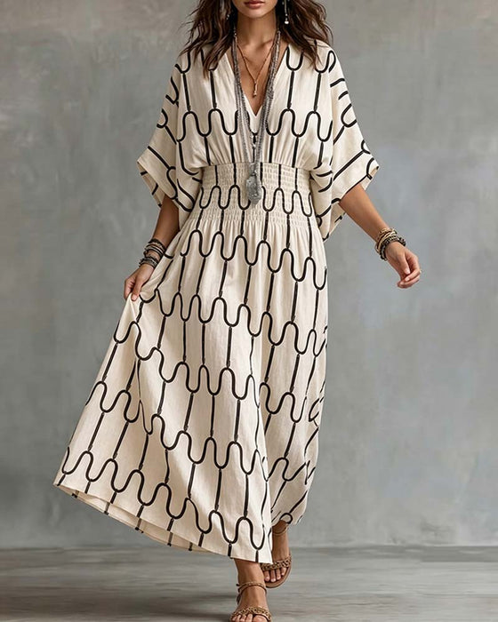 Robe Encolure V Motif Géométrique Ligne A