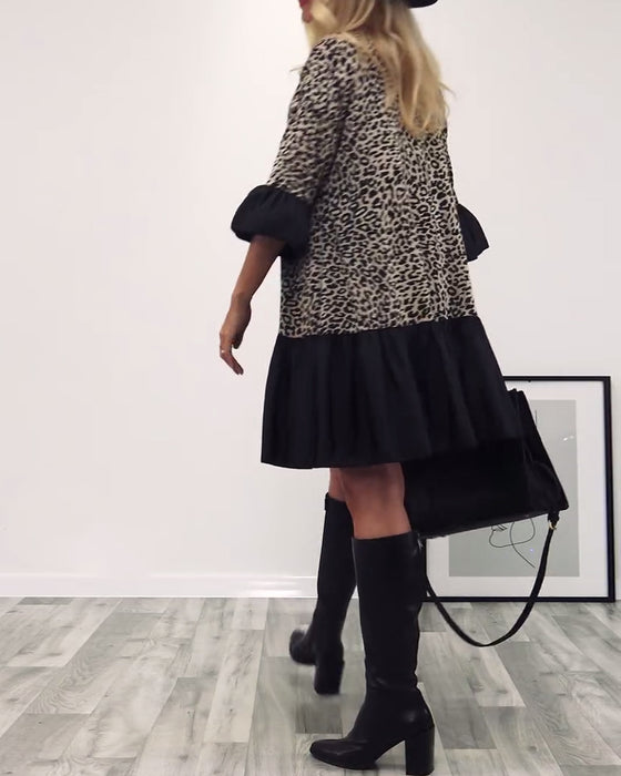 Robe décontractée à volants à imprimé léopard