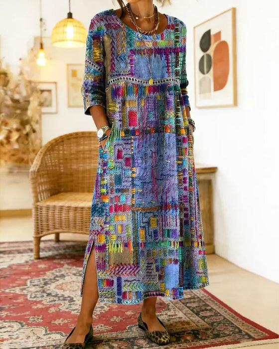 Robe Colorée Géométrique Demi-Manches