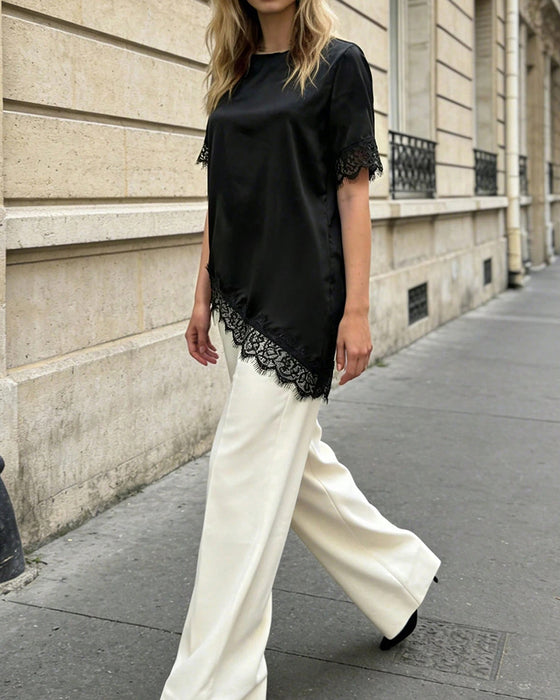 Blouse Irrégulière Dentelle Décontractée