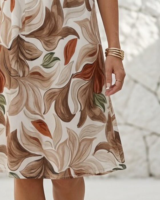 Robe Col Rond Sans Manches Froncée Fleurie