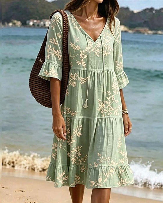 Robe Volant Col En V Attacher Resort