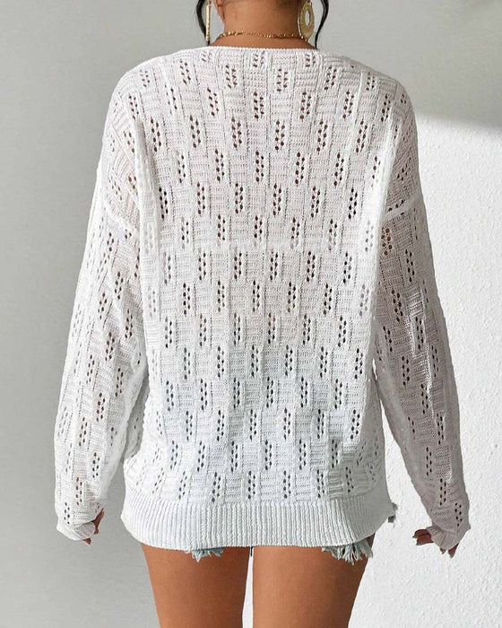 Pullover Motif Ajour Épaule Descendue