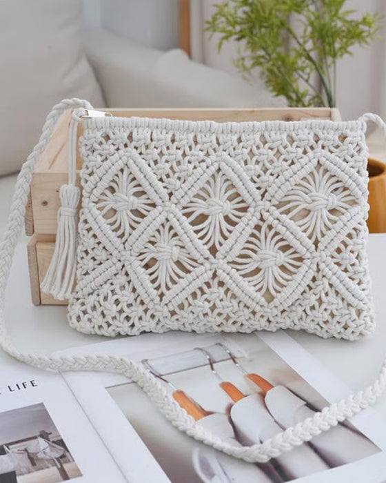 🏆Vente Flash⚡Pochette Minimaliste à Gland pour Femme – Sac Rétro en Corde de Coton Tressée Style Bohème pour Vacances d'Été à la Plage