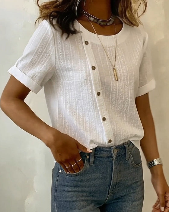 Blouse Diagonale Bouton Manche Courte