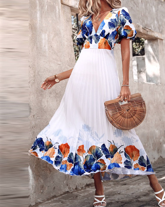 Robe en V profond avec manches bulles