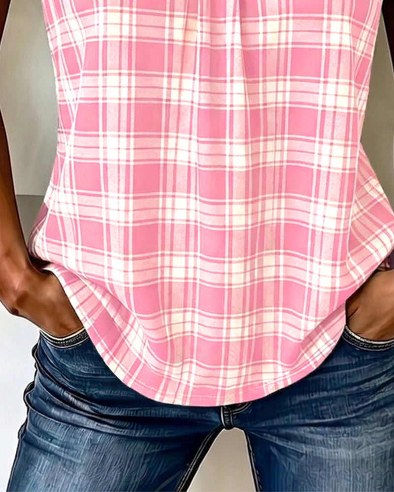 Tank Top À Carreaux Col V Sans Manches