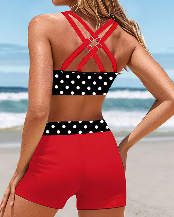 Maillot de Bain Sportif Imprimé à Pois Boxer