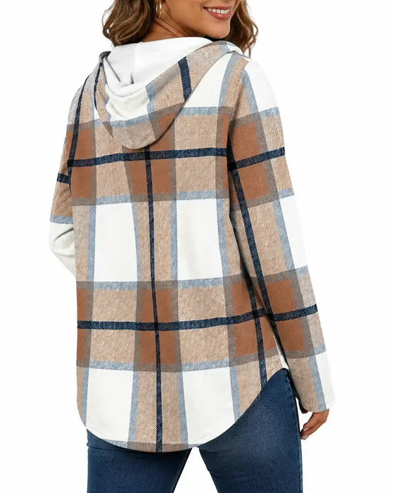 Blouse À Carreaux Capuche Cordon De Serrage