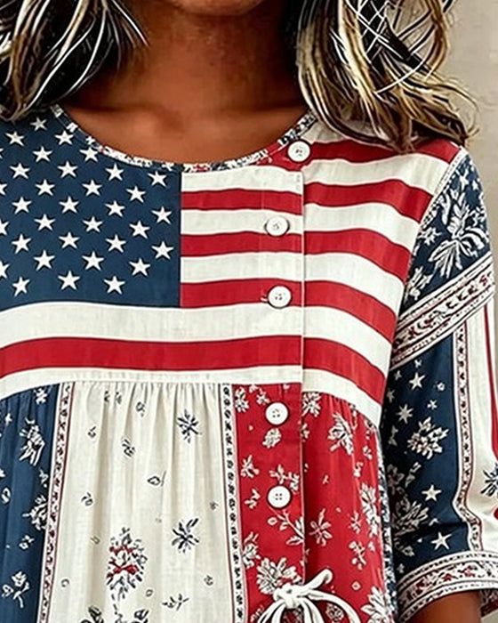Chemisier Drapeau Patchwork Imprimé Lacets