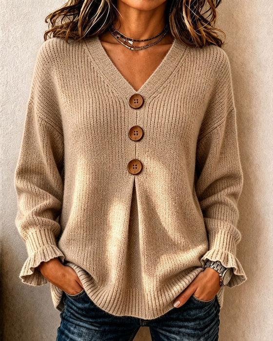 Pull Col En V Bouton Pullover