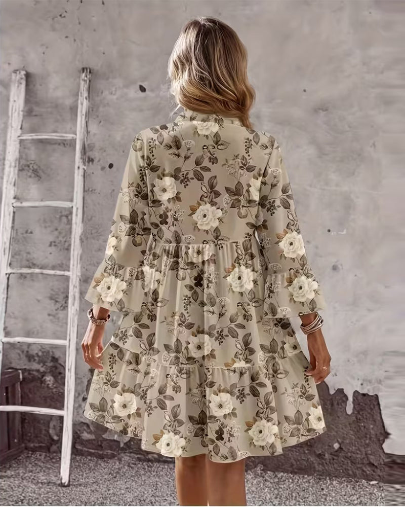 Robe Manche Cloche Imprimé Fleuri