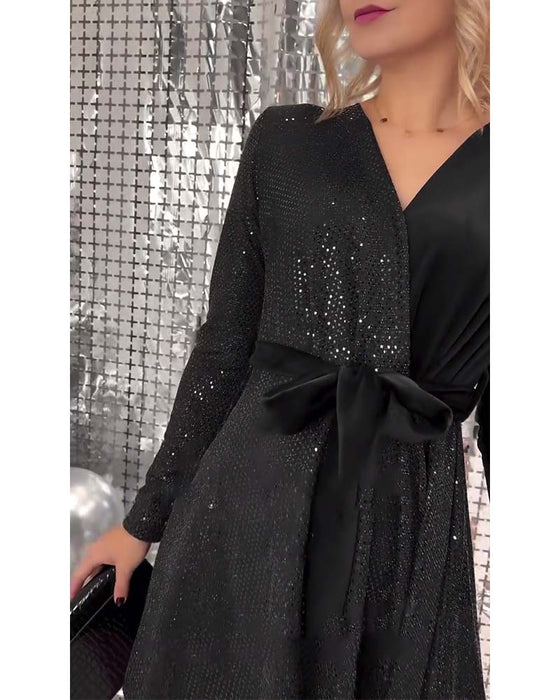 Robe à lacets Sexy Décolleté Enveloppé Paillettes Velours