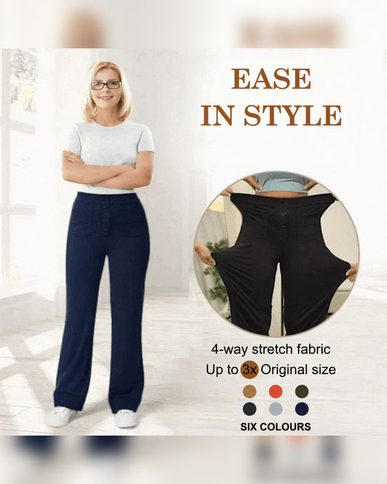 Pantalon Taille Haute Boutonné Jambe Large