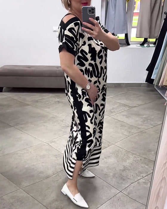 Robe imprimée à manches courtes et épaules dénudées