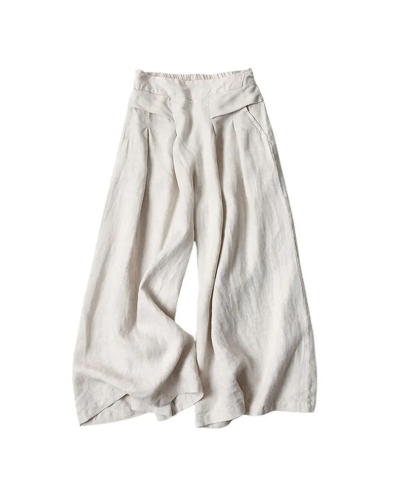 Pantalon Drapé Uni Décontracté Large