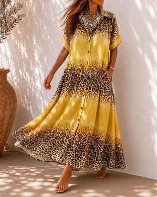 Robe Col Léopard Imprimé Gradient Chemise