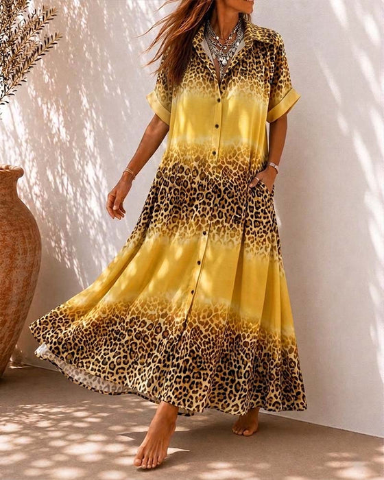 Robe Col Léopard Imprimé Gradient Chemise