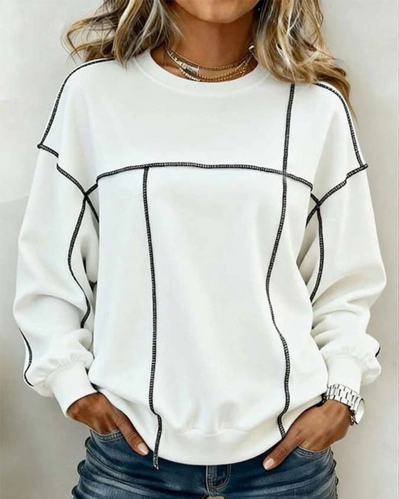 Sweatshirt Col Rond Oversized Bloc-Couleur