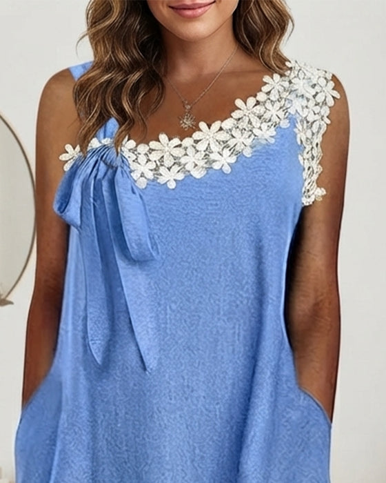 Robe Une Épaule Bretelle Spaghetti Cravate Poche
