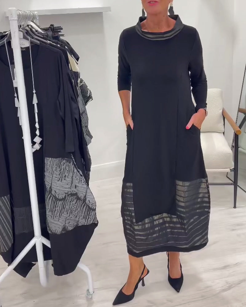 Robe Tendance Couleur Unie À Empiècements