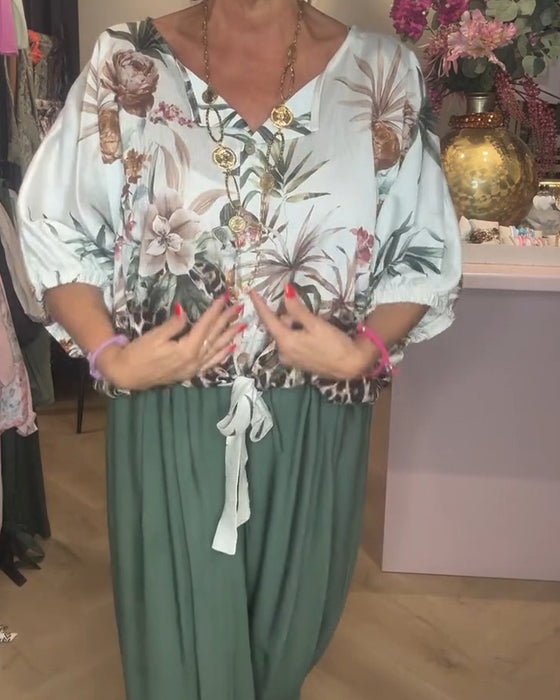 Blouse Manche Chauve-Souris Imprimé Lâche