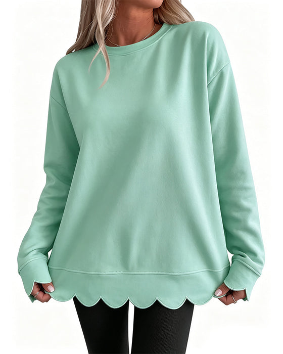 Sweatshirt Scallop Trim Décontracté