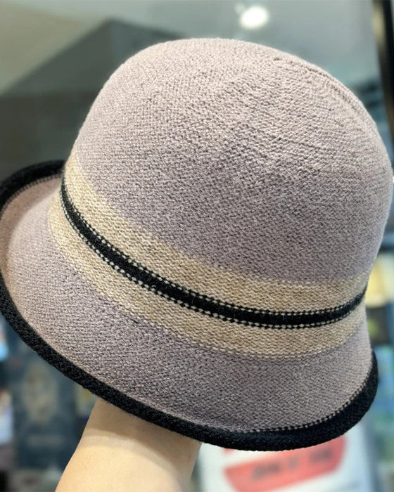 Chapeau Femme Pliable Rayé Cloche Seau