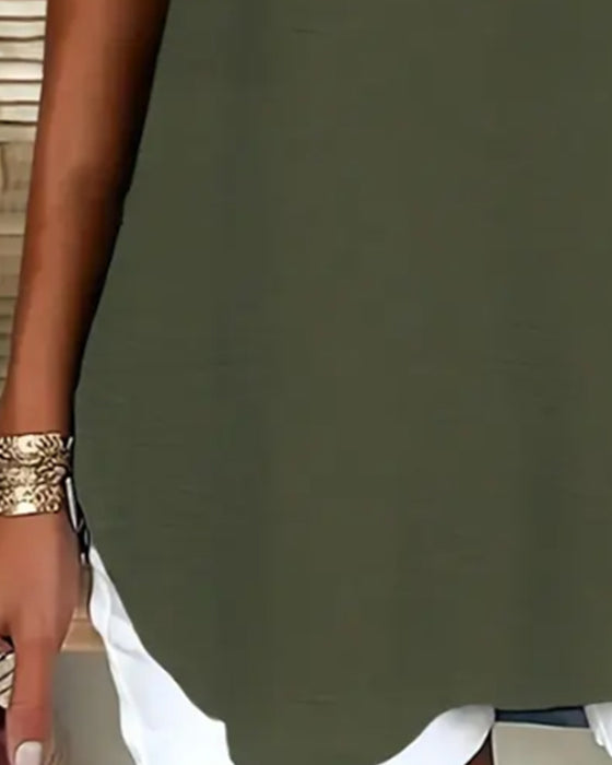 Blouse Décontractée Épaule Descendue Col En V Manches Courtes