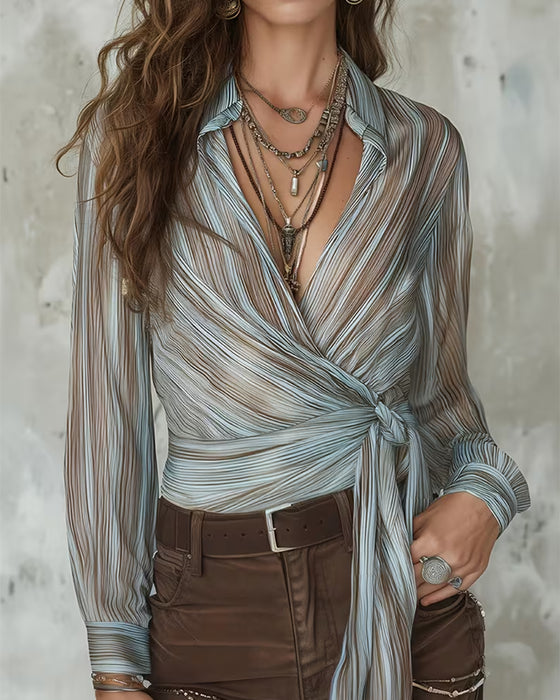 Blouse Revers Rayure Twist Nœud