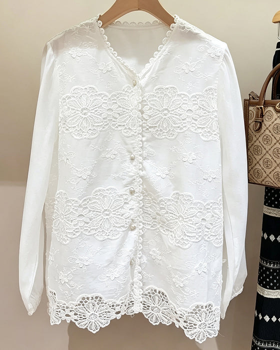 Blouse Découpe Dentelle Garniture