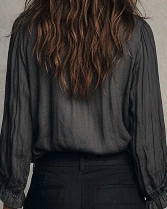 Blouse Manches Longues Profond Col En V Volantée