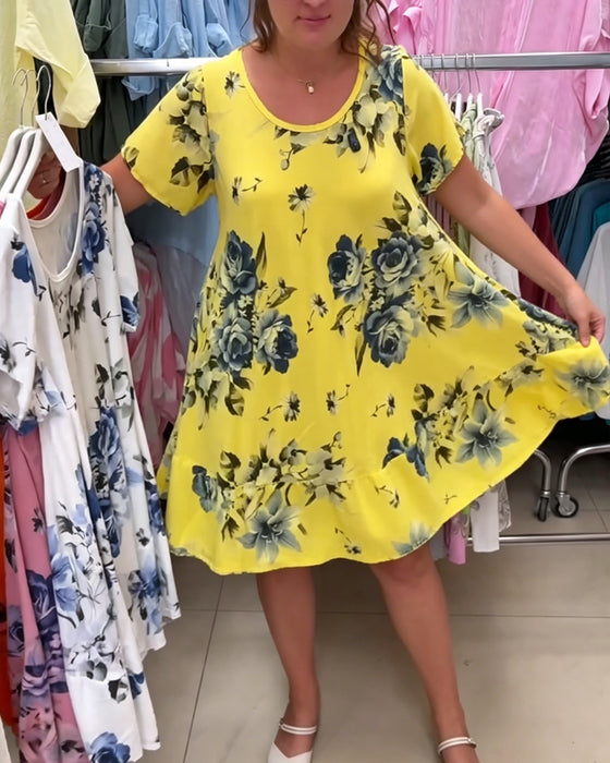 Robe Col Rond Florale A-Ligne
