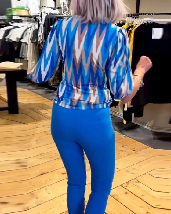 Haut décontracté imprimé en V profond