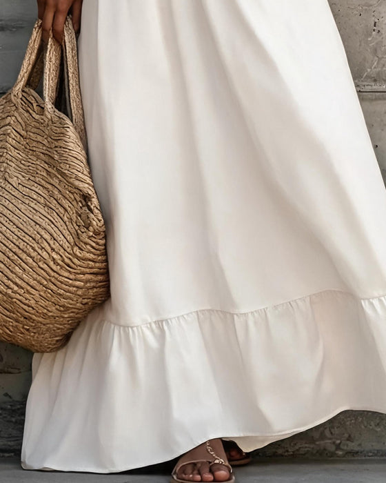 Robe Col Faux Dentelle Bouton Volant