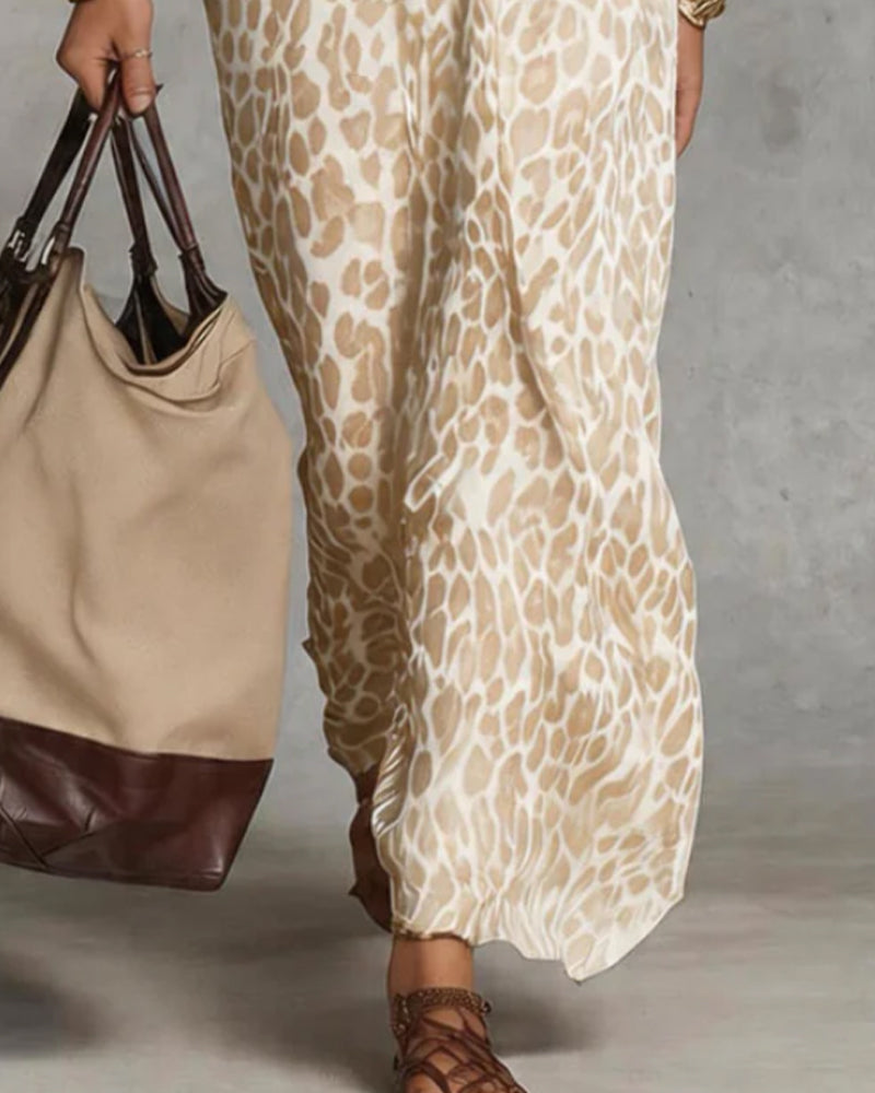 Robe Tendance Léopard Manche Chauve-Souris