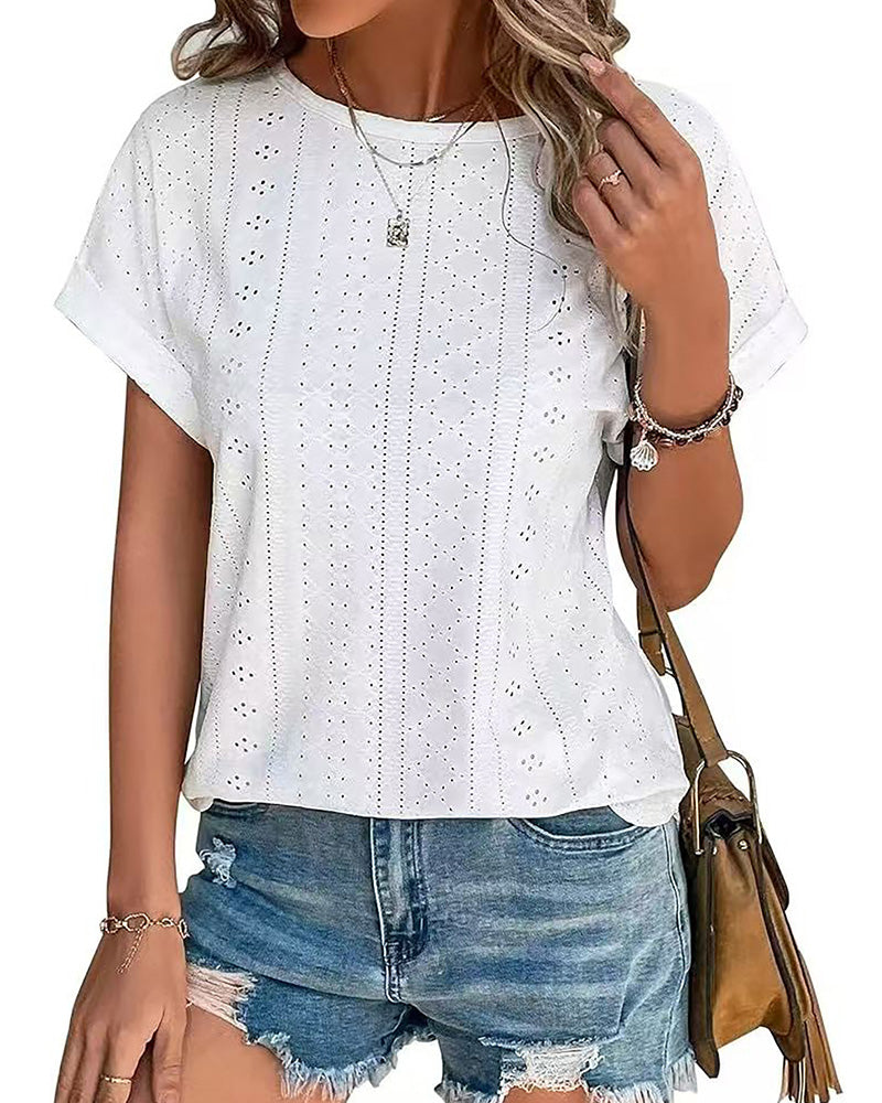 Blouses Uni Col Rond Ample Manches Courtes