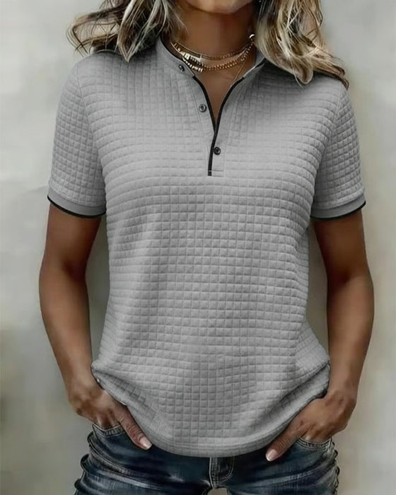 Haut Jersey Côtelé Boutonné Manches Courtes